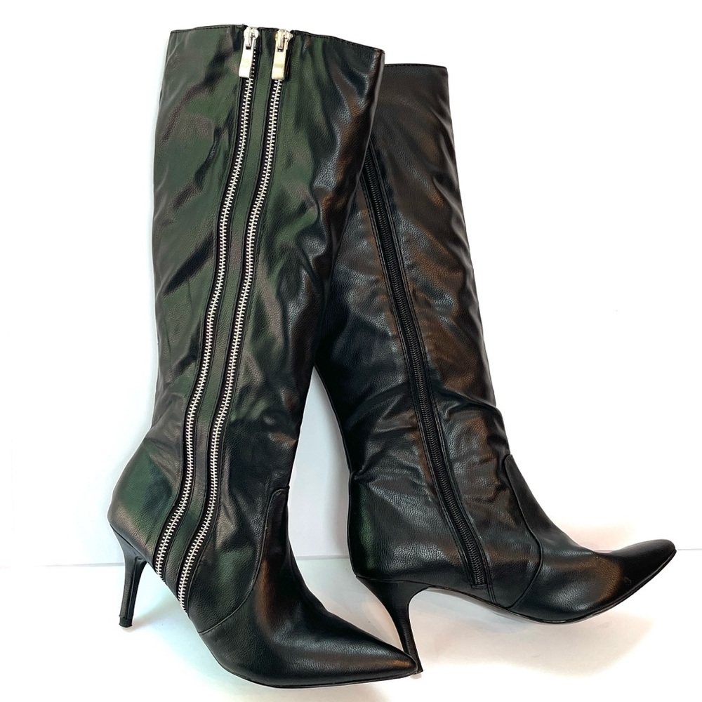DIBA BLACK ZIPPER DETAIL HEELED BOOTS